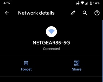 صفحة واي فاي الحالية على أندرويد 10 + تسمح لك بمشاركة التفاصيل عبر رمز QR.